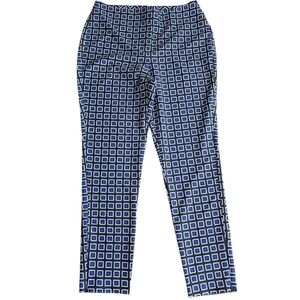 Chicos Black Label windowpane white/black/blue pant w/zipper ankle, M 8/10